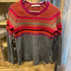 Trina Turk Wool Zigzag Crew Neck Sweater - Pink, Orange, and Gray